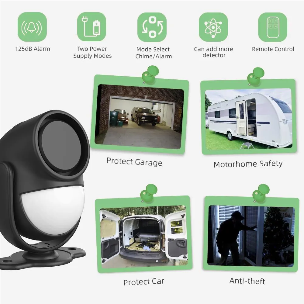 125dB Loud Motion Sensor Alarm with 328ft Remote Control(40ft PIR Detector, 3*AA Batteries), Indoor Wireless Infrared Security Motion Detector with Siren for Home/Shed/Garage (Black)
