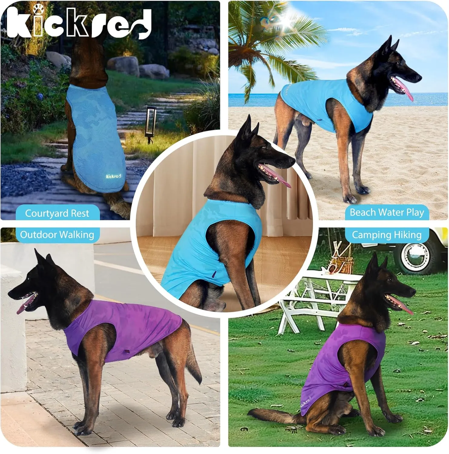 2 Pack Dog Shirts, Breathable Dog Clothes, Camouflage Printing Pet Sleeveless Vest, Stretchy Tank Top T-Shirts for Large Medium Dogs, Light Blue Purplish Red (L)