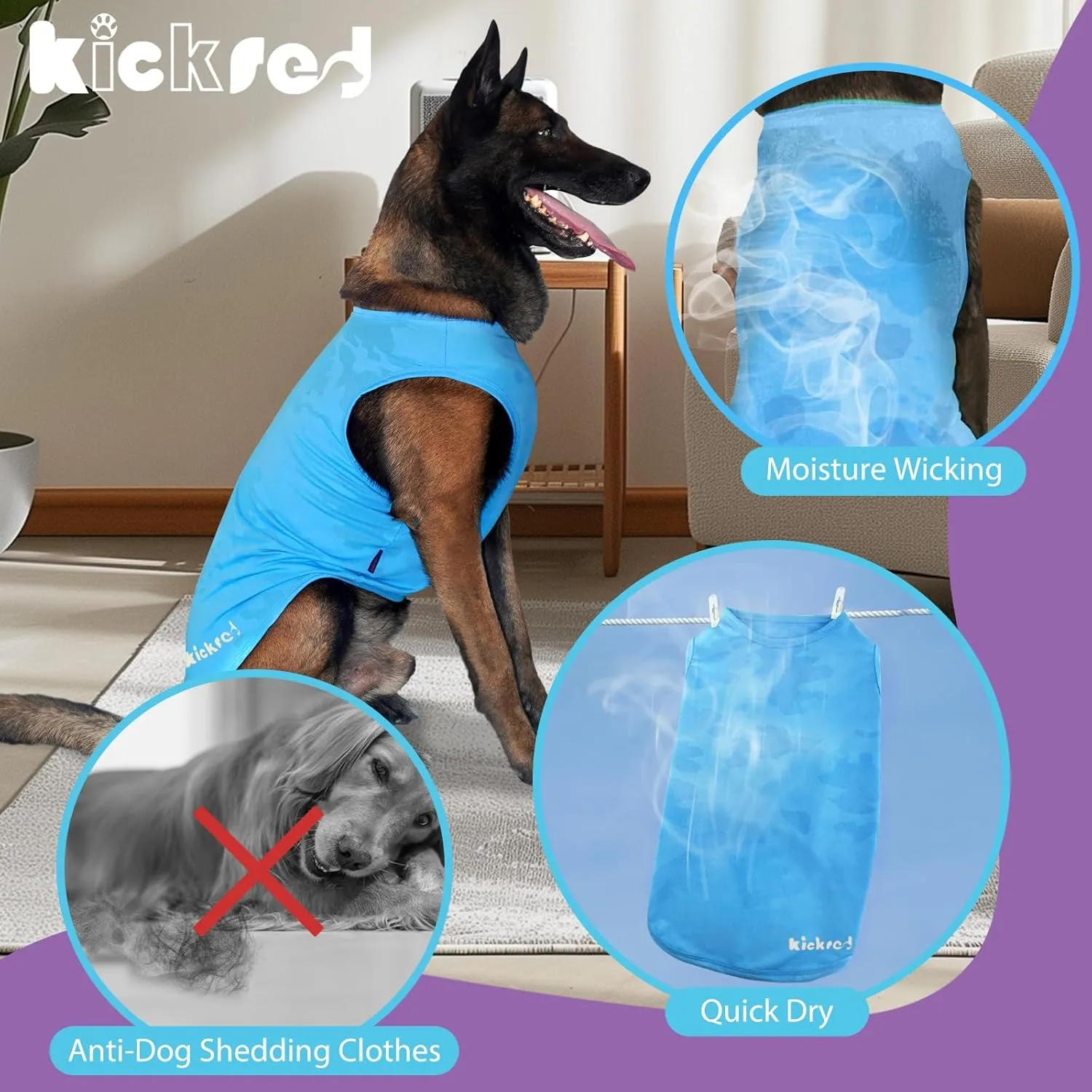 2 Pack Dog Shirts, Breathable Dog Clothes, Camouflage Printing Pet Sleeveless Vest, Stretchy Tank Top T-Shirts for Large Medium Dogs, Light Blue Purplish Red (L)