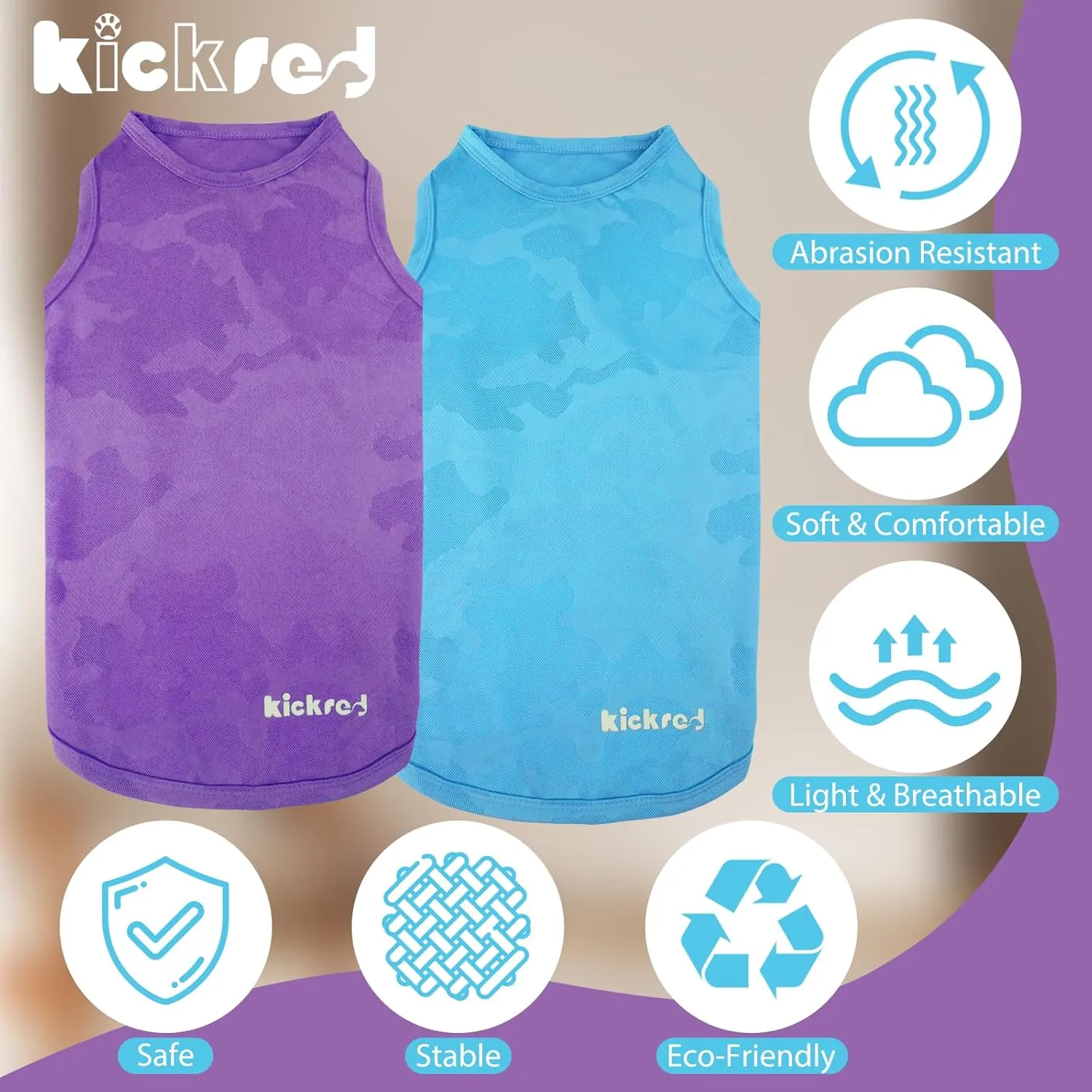 2 Pack Dog Shirts, Breathable Dog Clothes, Camouflage Printing Pet Sleeveless Vest, Stretchy Tank Top T-Shirts for Large Medium Dogs, Light Blue Purplish Red (L)