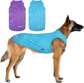 2 Pack Dog Shirts, Breathable Dog Clothes, Camouflage Printing Pet Sleeveless Vest, Stretchy Tank Top T-Shirts for Large Medium Dogs, Light Blue Purplish Red (L)