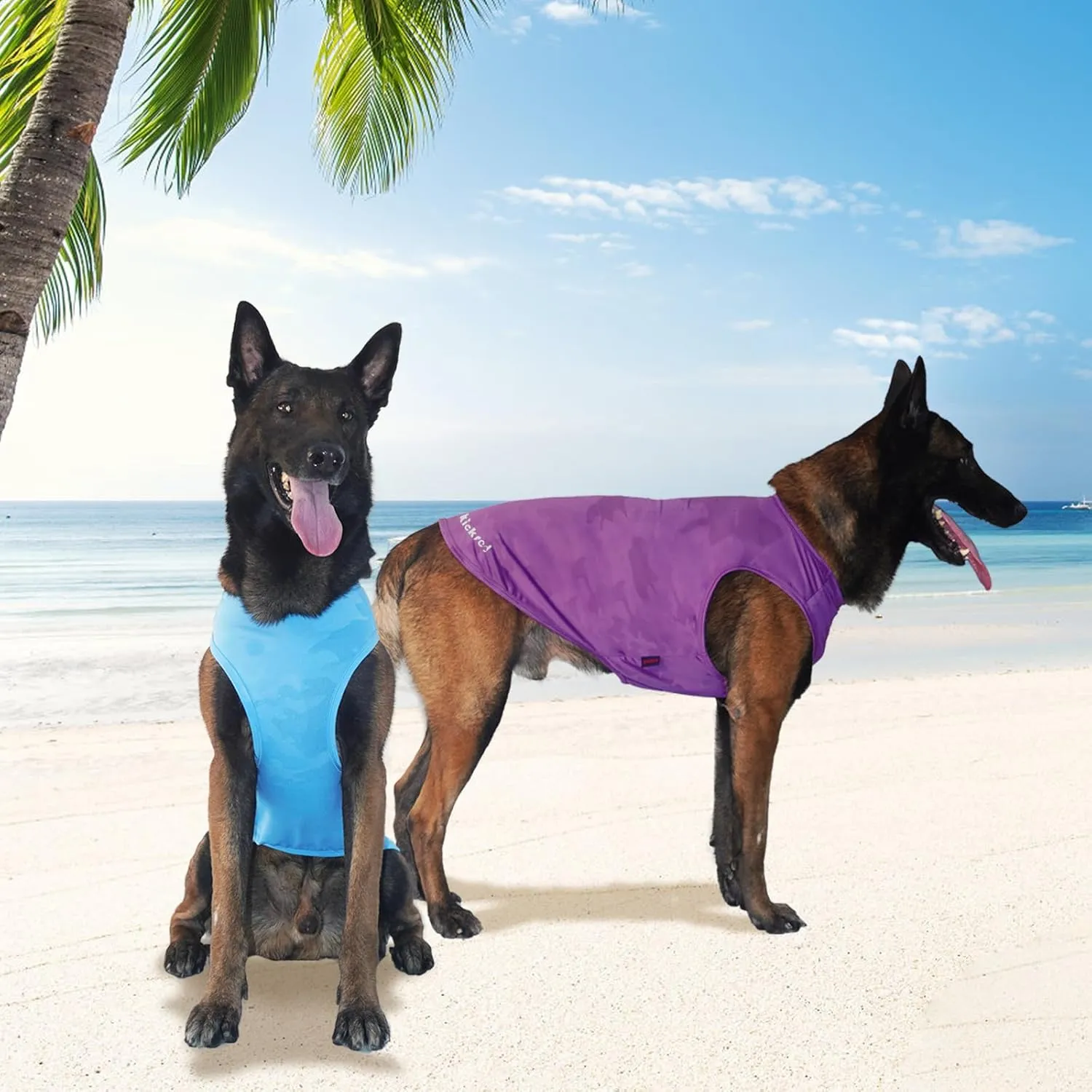2 Pack Dog Shirts, Breathable Dog Clothes, Camouflage Printing Pet Sleeveless Vest, Stretchy Tank Top T-Shirts for Large Medium Dogs, Light Blue Purplish Red (L)
