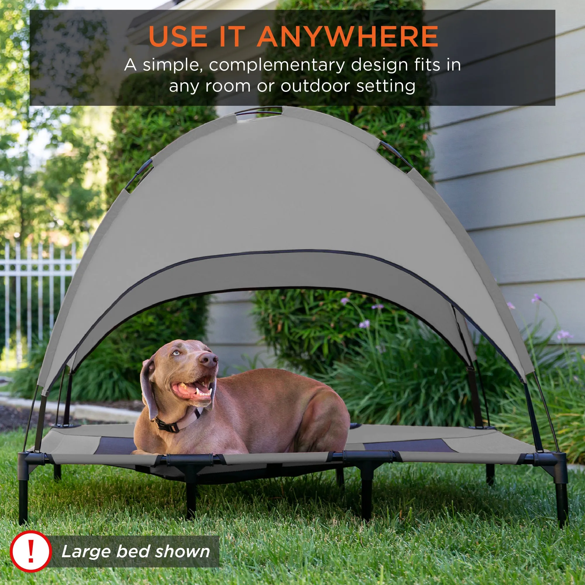 36in Outdoor Raised Cooling Pet Dog Bed w/ Canopy, Travel Bag