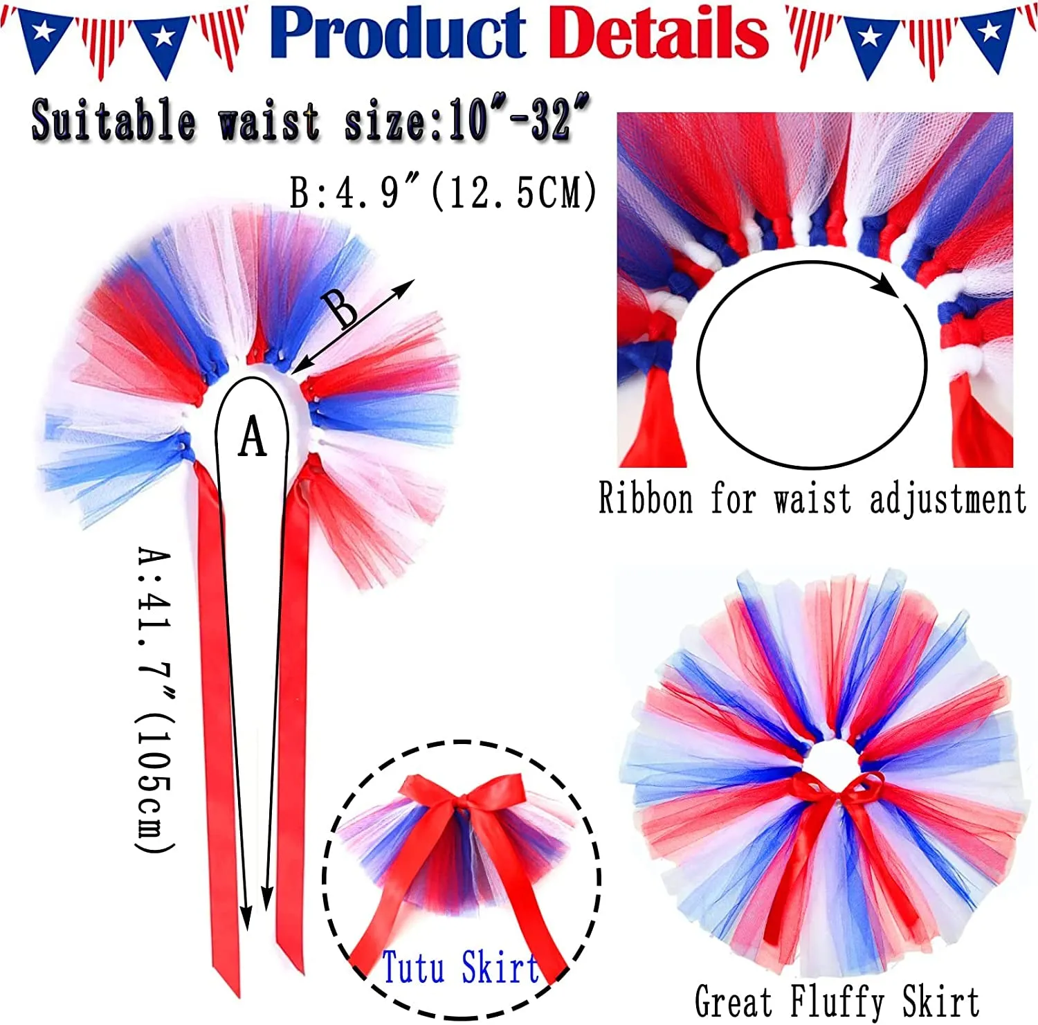 4th of July Pet Patriotic Costume Adjustable Dog Hat Bandanas Mesh Tutu Skirt American Flag Puppy Bibs Scarf Cat Collar 3 Pieces Independence Day Caps Bowtie Dress for Small Dogs Kitty Decorations