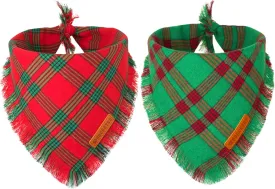 ADOGGYGO Christmas Dog Bandanas with Tassels, Red Green Plaid Pet Xmas Scarf Bib, Multiple Sizes, Christmas Bandana for Extra Large Dogs Pets (X-Large)