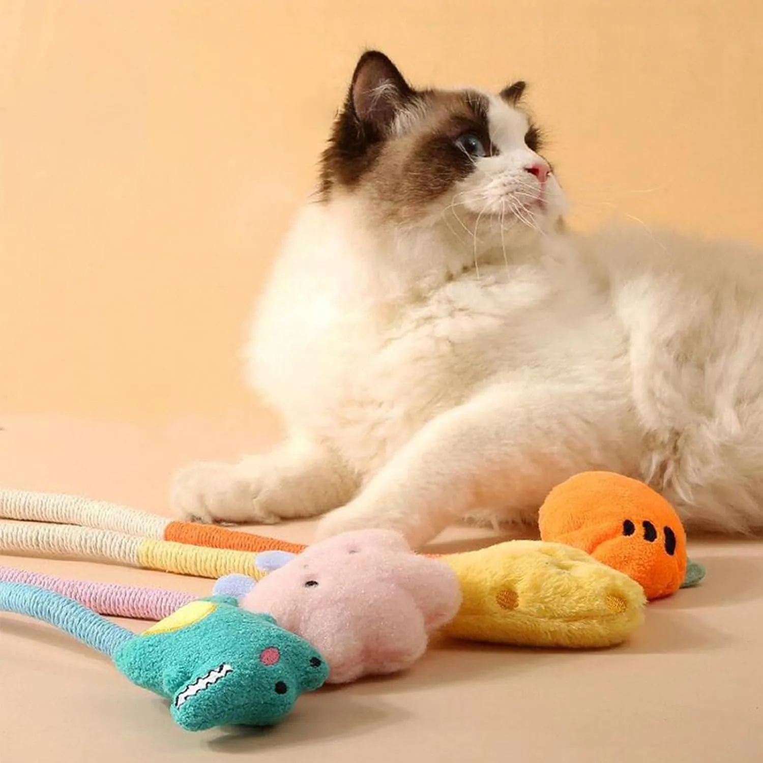 Andiker 2 PCS Cat Chew Ropes, Cat Chew Toy with Cartoon Kitten Plush Toys with Catnip Inside Interactive Cat Toys for Indoor Cats to Bite, Grasp, Kick and Clean Teeth (Small 1, Carrot&Crocodile)