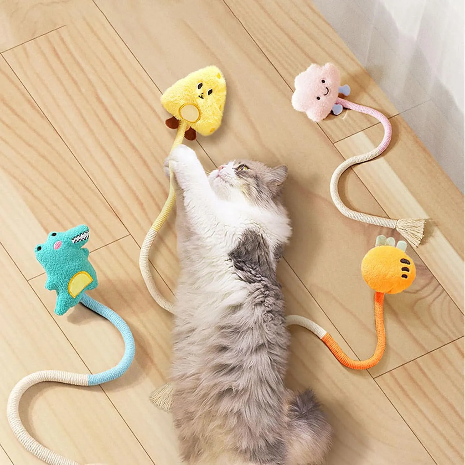 Andiker 2 PCS Cat Chew Ropes, Cat Chew Toy with Cartoon Kitten Plush Toys with Catnip Inside Interactive Cat Toys for Indoor Cats to Bite, Grasp, Kick and Clean Teeth (Small 1, Carrot&Crocodile)