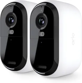 Arlo Essential Security Camera 2K | Outdoor-Indoor | 2nd Gen | Wireless with Spotlight, 2-Way Audio, Color Night Vision, Live Stream, Motion Activation, Real Time Notifications - White, 2 Camera
