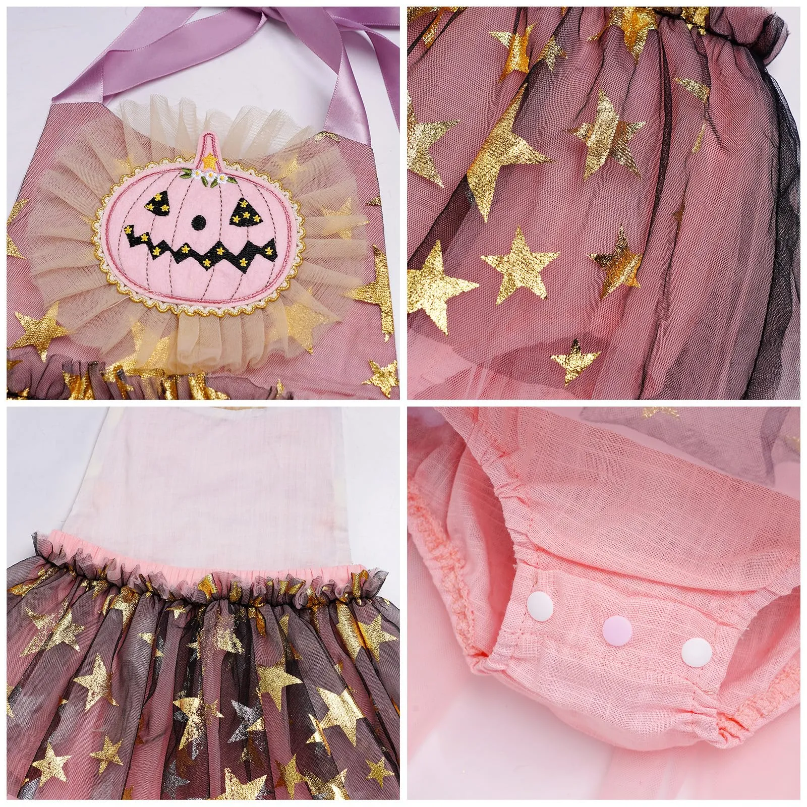 Baby Girls Pumpkin Flounder Costume Toddler Black Purple Shiny Sequin Tulle Tutu Romper Dress with Horn Headband Mermaid Themed Halloween Cosplay Dress Up Party Outfits Black Pink Pumpkin 6-12 Months