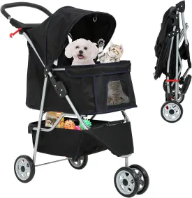 Best 3 Wheels Pet Stroller for Dog Stroller Cat Stroller, Lightweight and Foldable Pet Jogger Stroller, Carrier Strolling Cart W/Cup Holders Removable Liner for Small and Medium Dog Cat or Pet - Black