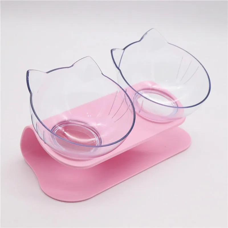 Best Explosive Cat Double Bowl Comfortable Feeding Food Bowl  With Protection