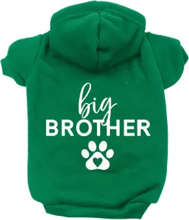 Big Brother Heart Paw Pullover Fleece Lined Dog Hoodie (Green Hooded Sweatshirt)