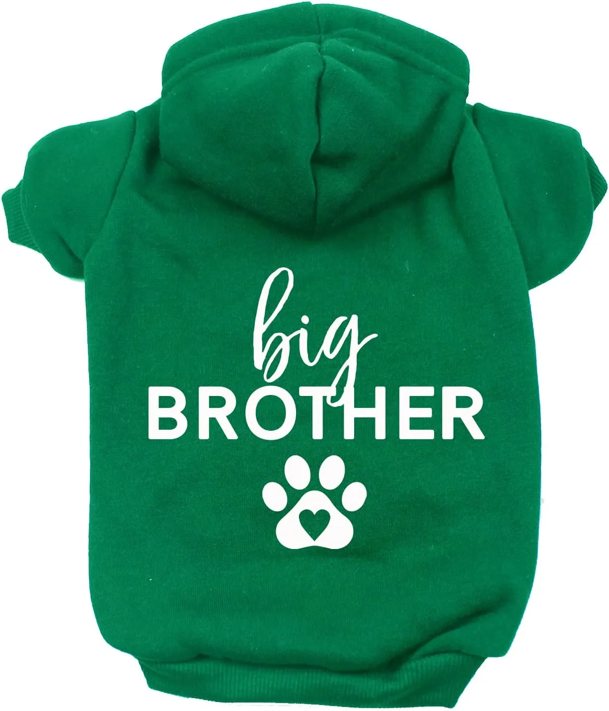 Big Brother Heart Paw Pullover Fleece Lined Dog Hoodie (Green Hooded Sweatshirt)