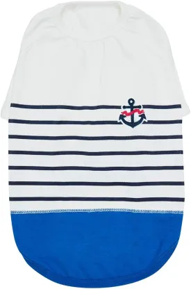 Blueberry Pet Soft & Comfy Summer Vacation Beach Cotton Dog T-Shirt in Blue Stripes, Sea Lover Shirt Tank Top Clothes, Back Length 10", for Small Dogs