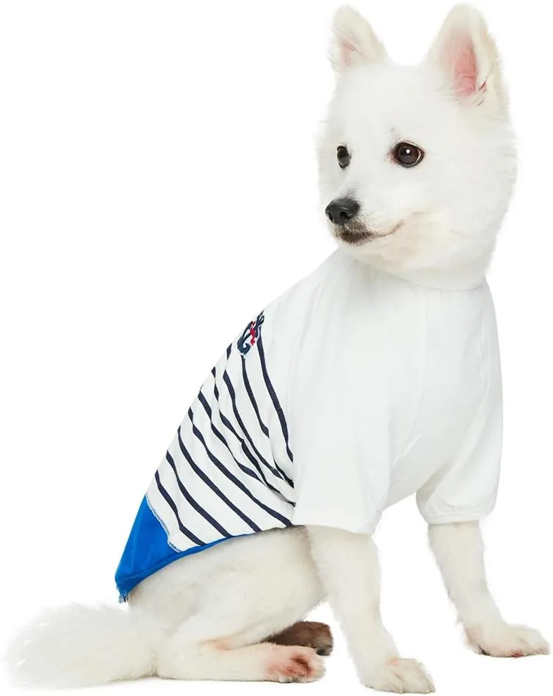 Blueberry Pet Soft & Comfy Summer Vacation Beach Cotton Dog T-Shirt in Blue Stripes, Sea Lover Shirt Tank Top Clothes, Back Length 10", for Small Dogs