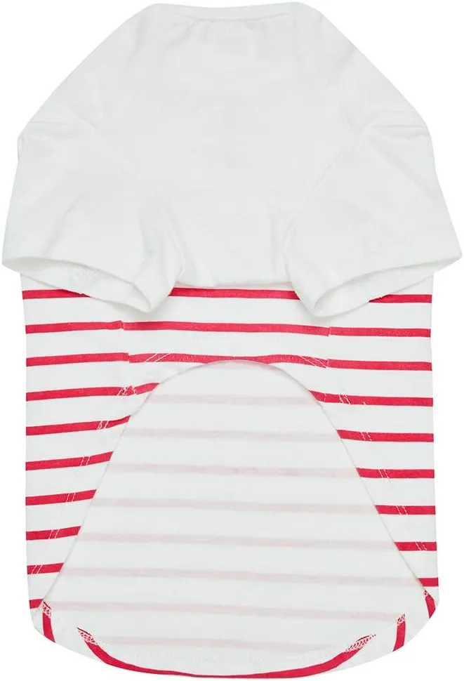 Blueberry Pet Soft & Comfy Summer Vacation Beach Cotton Dog T-Shirt in Pink Stripes, Sea Lover Shirt Tank Top Clothes, Back Length 10", for Small Dogs