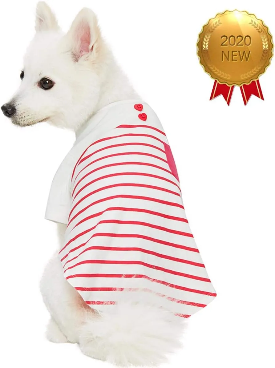 Blueberry Pet Soft & Comfy Summer Vacation Beach Cotton Dog T-Shirt in Pink Stripes, Sea Lover Shirt Tank Top Clothes, Back Length 10", for Small Dogs