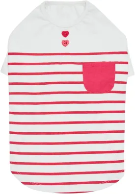 Blueberry Pet Soft & Comfy Summer Vacation Beach Cotton Dog T-Shirt in Pink Stripes, Sea Lover Shirt Tank Top Clothes, Back Length 10", for Small Dogs