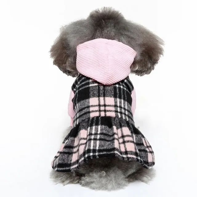 Cat Dog Dress Plaid Dog Hoodie Dress