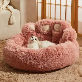 Cat Paw Pet Bed - Soft Plush Design - Cozy Winter Comfort - Brown - Pink - Gray