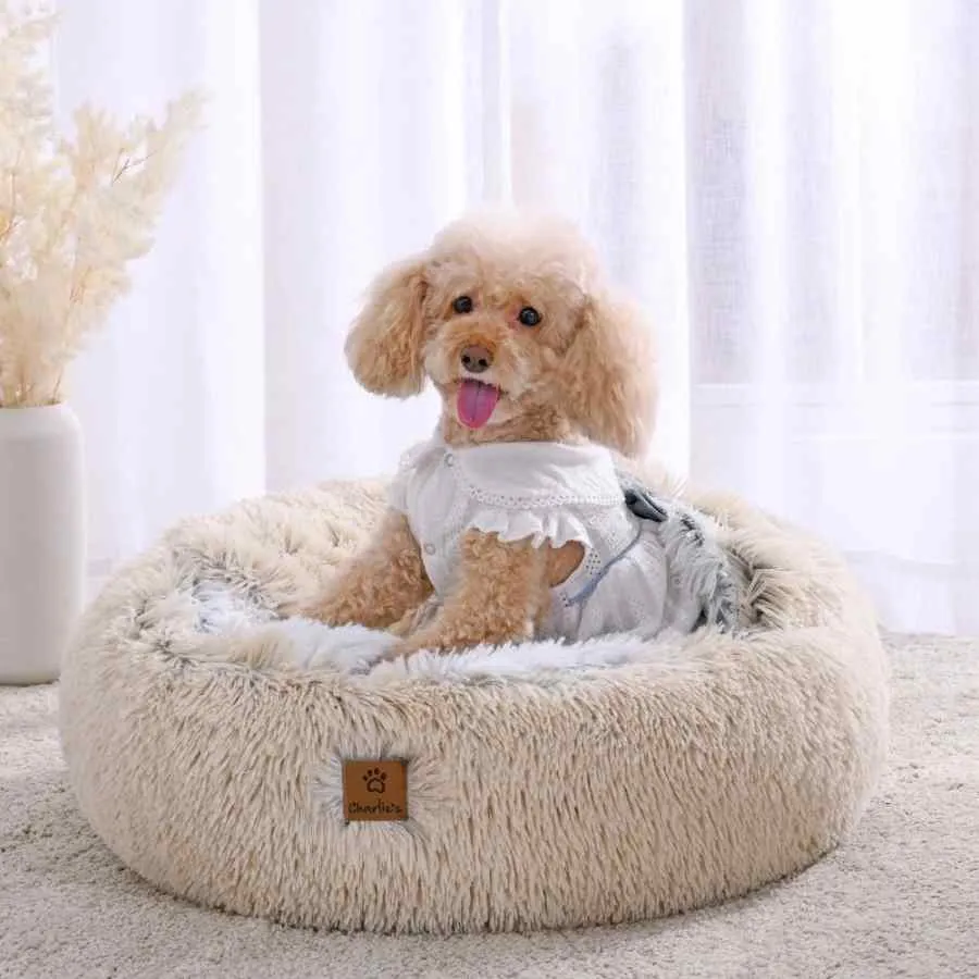 Charlies Pet Cushioned Snookie Hooded Faux Fur Pet Nest Bed