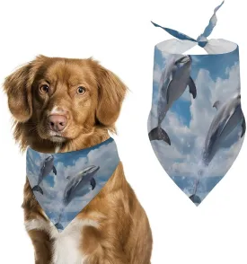Cute Animal Two Dolphin Jump Dog Bandana Adjustable Pet Scarf Washable Kerchief Triangle Bibs for Dogs Cats