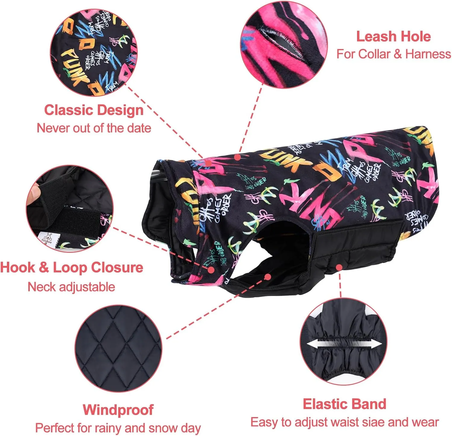 CuteBone Winter Coat Waterproof Windproof Jacket Reversible Vest Thick Adjustable Cold Weather Coats for Small Medium Large Dogs Soft With Leash Hole GMF31M