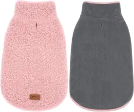 cyeollo Dog Coat Sherpa Fleece Reversible Jacket Turtleneck Sweater Vest Thick Dog Jackets for Winter Warm Clothes Cold Weather Coats for Small Dogs Apparel, Pink L