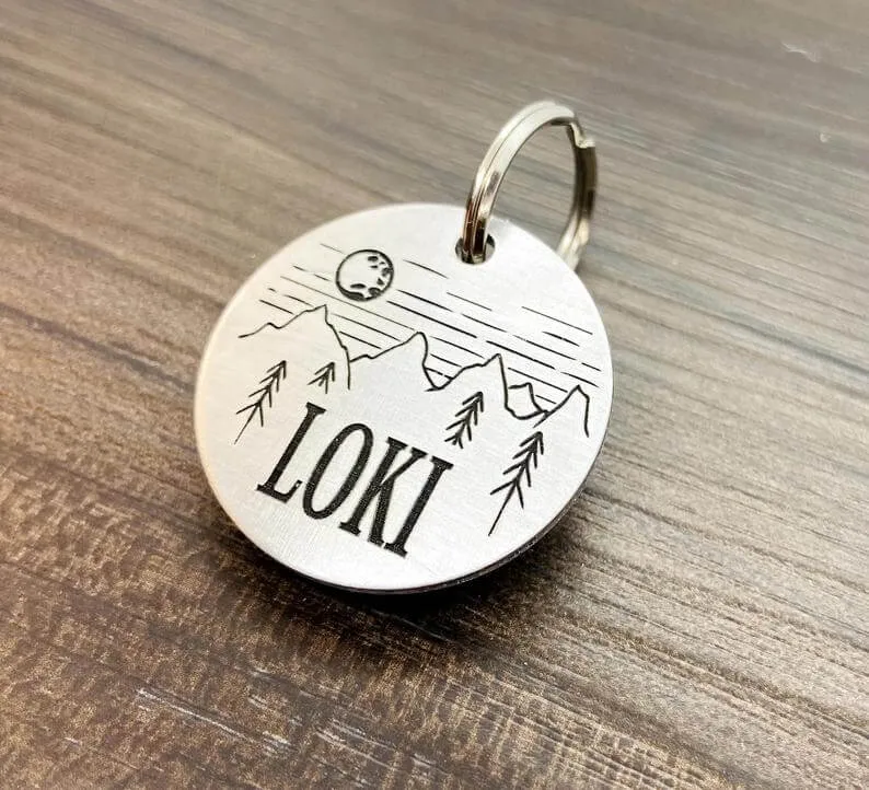 Deeply Engraved Dog Tags - Mountains Design