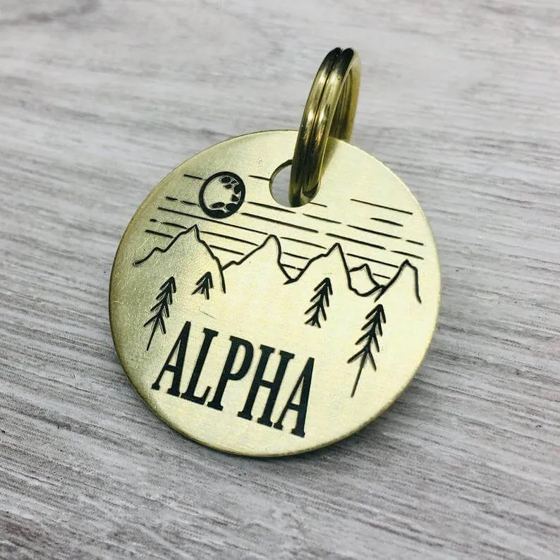 Deeply Engraved Dog Tags - Mountains Design