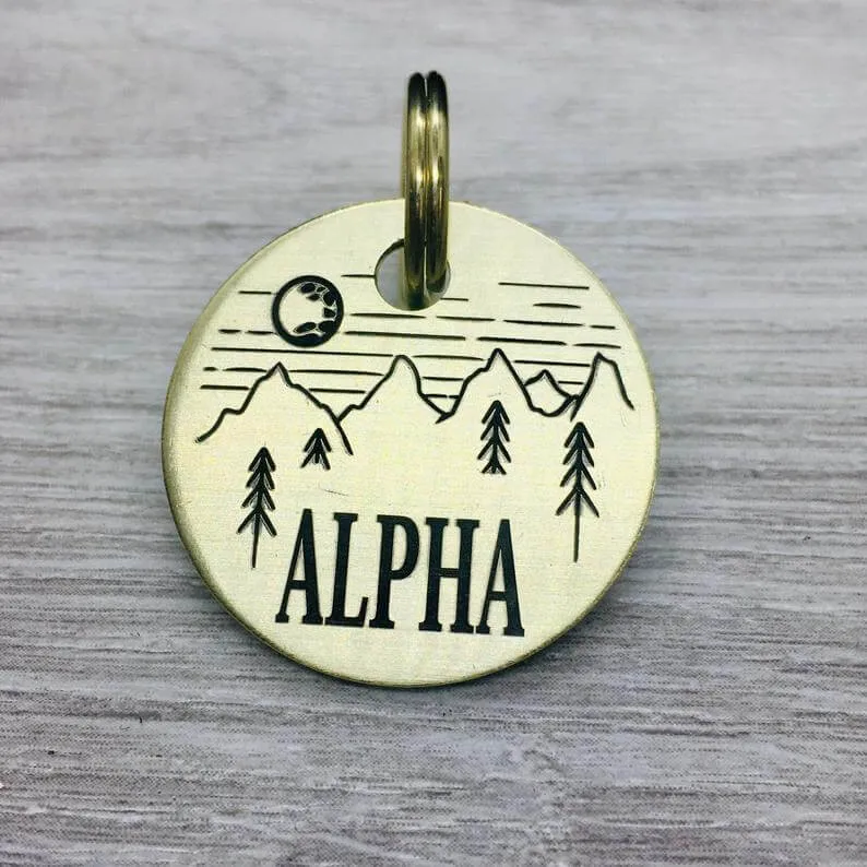 Deeply Engraved Dog Tags - Mountains Design