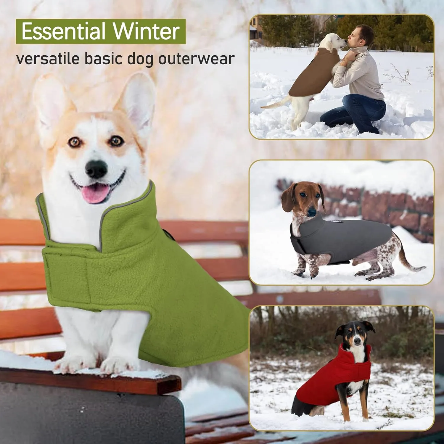 DENTRUN Windproof Winter Warm Fleece Large Dog Coat Reversible Puppy Jacket Reflective Soft Pet Vest, Cold Weather Dog Sweater Apparel Leash Access Overcoat for Large Breeds, Green, XL