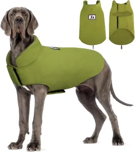 DENTRUN Windproof Winter Warm Fleece Large Dog Coat Reversible Puppy Jacket Reflective Soft Pet Vest, Cold Weather Dog Sweater Apparel Leash Access Overcoat for Large Breeds, Green, XL