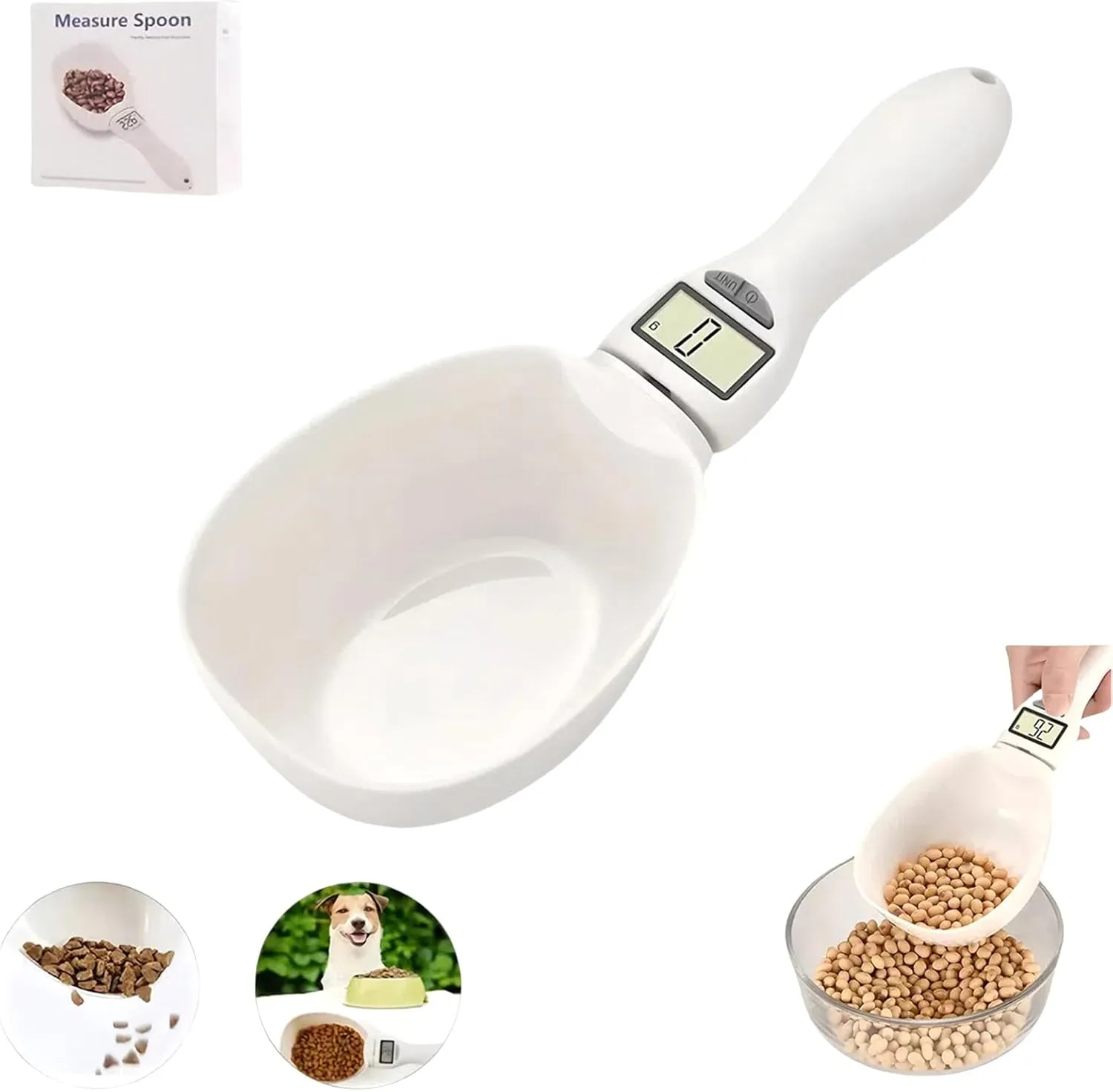 Digital Measuring Spoon 800g-0.1g with LCD Display - Perfect Kitchen Tool for Cooking and Pet Food Serving (1PCS white)
