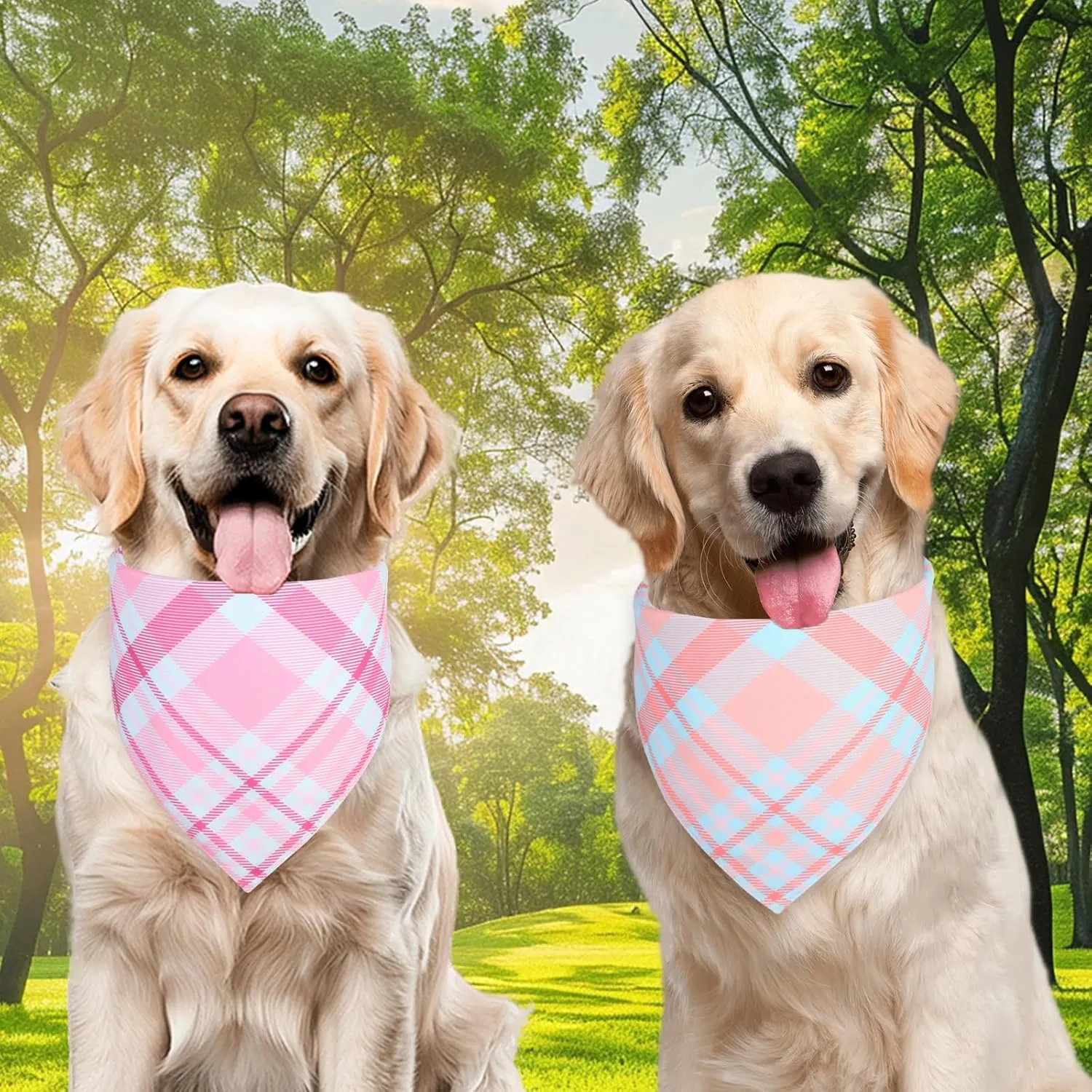 Dog Bandana Girl Small 2PCS, Pink Blue Spring Scarf, Durable Triangle Reversible Bibs Handkerchief for Puppy Pet