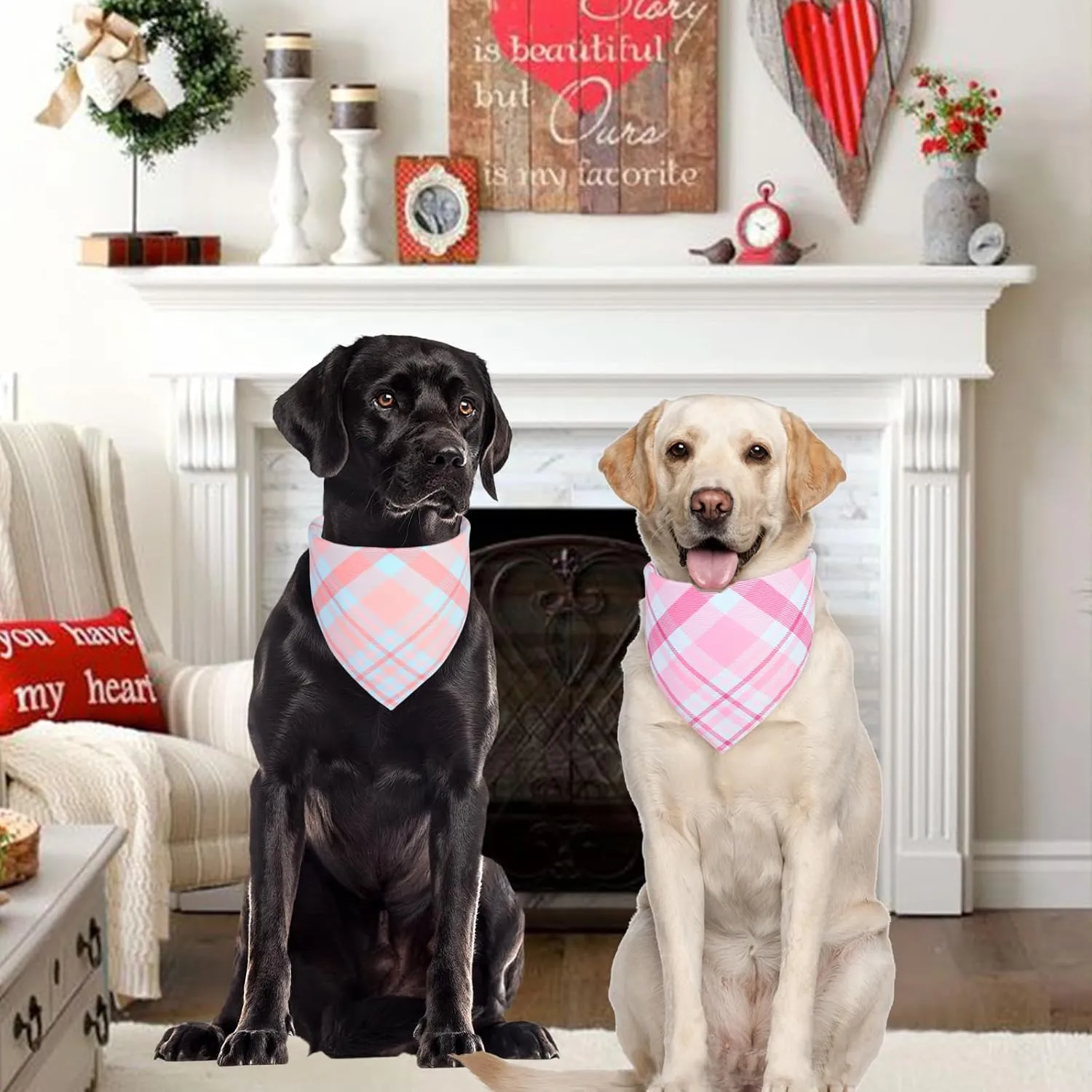 Dog Bandana Girl Small 2PCS, Pink Blue Spring Scarf, Durable Triangle Reversible Bibs Handkerchief for Puppy Pet