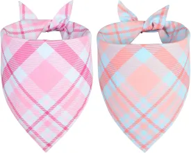 Dog Bandana Girl Small 2PCS, Pink Blue Spring Scarf, Durable Triangle Reversible Bibs Handkerchief for Puppy Pet
