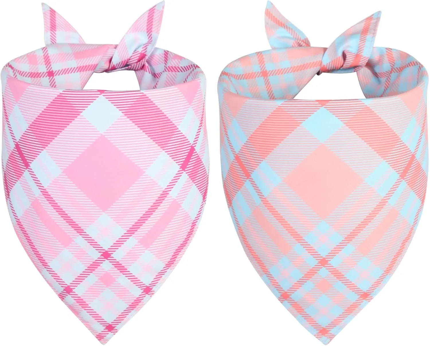 Dog Bandana Girl Small 2PCS, Pink Blue Spring Scarf, Durable Triangle Reversible Bibs Handkerchief for Puppy Pet