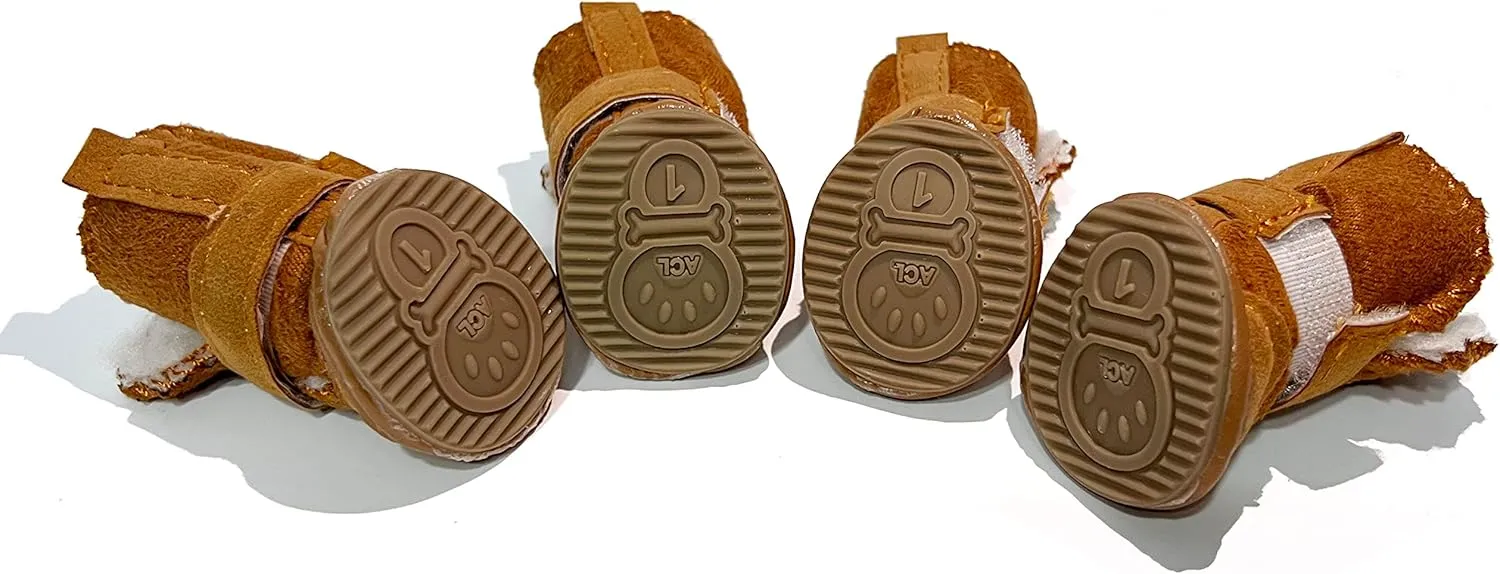 Dog Boots, HiBallBall 4 PCS Dog Shoes for Small Pets Dogs, Anti-Slip Snow Boots, Paw Protectors (Brown, Size5)