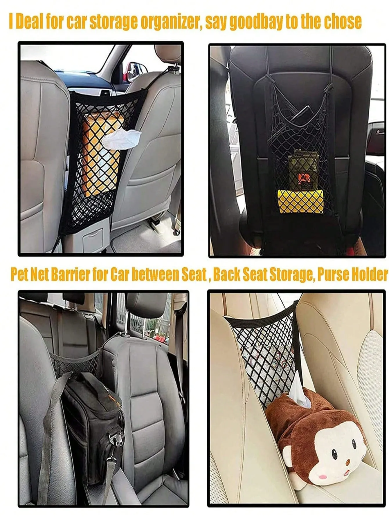 Dog Car Net Barrier Pet Barrier With Auto Safety Mesh Organizer Baby Stretchable Storage Bag Universal