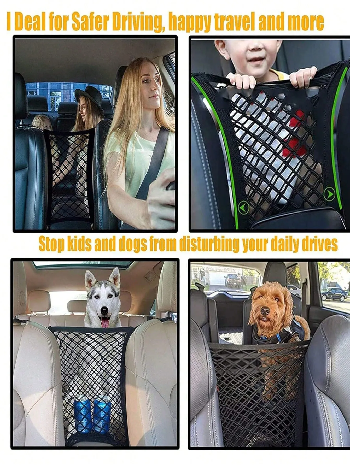 Dog Car Net Barrier Pet Barrier With Auto Safety Mesh Organizer Baby Stretchable Storage Bag Universal