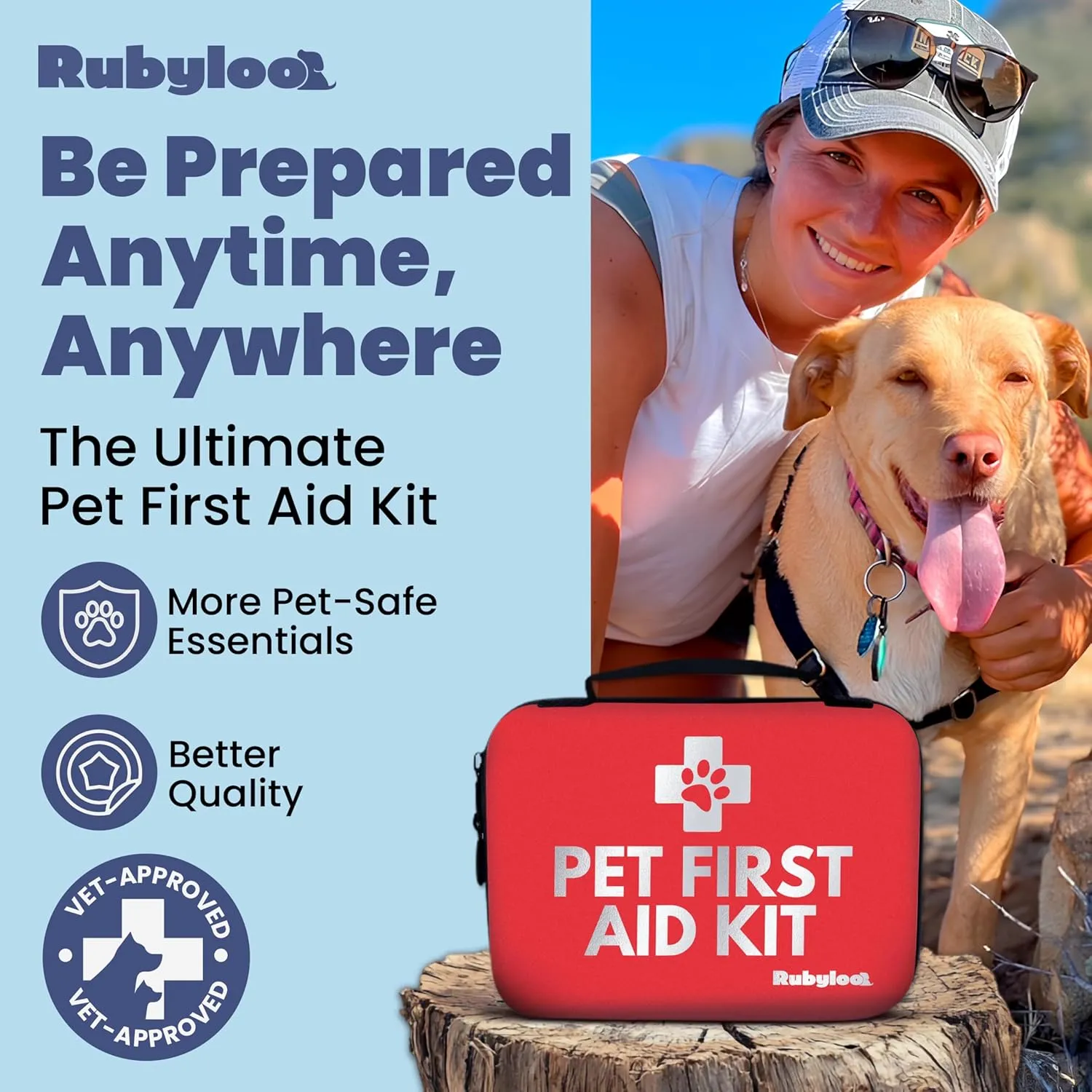 Dog First Aid Kit for Car, Home, Travel - Vet Approved Emergency Puppy Essentials with Pet First Aid Guide, Tick Remover, Slip Leash - Dog Camping & Travel Accessories for Hiking & Road Trips