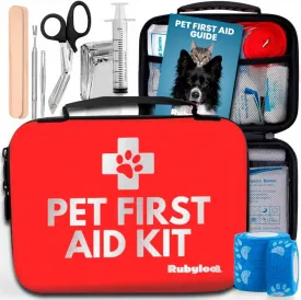 Dog First Aid Kit for Car, Home, Travel - Vet Approved Emergency Puppy Essentials with Pet First Aid Guide, Tick Remover, Slip Leash - Dog Camping & Travel Accessories for Hiking & Road Trips