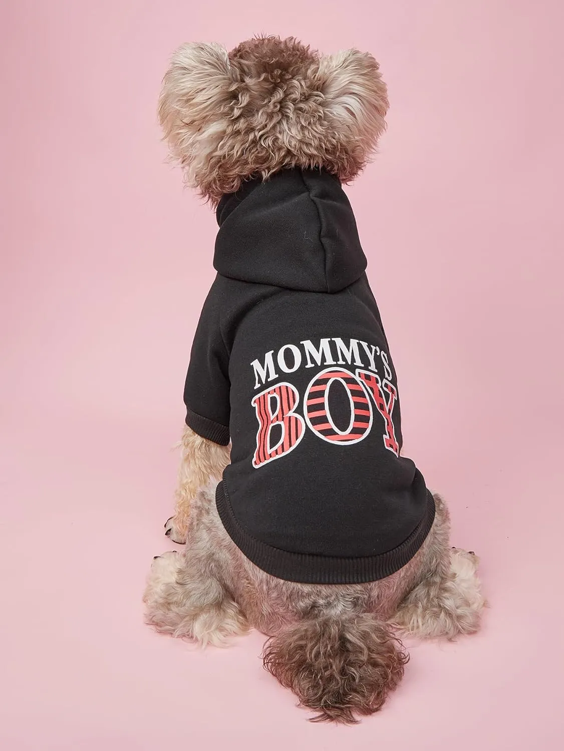 Dog Hoodie Winter Pet Costumes: Mommy's BOY Lettered Printed Puppy Soft Sweatshirt with Leash Hole, Winter Fleece Dog Hooded Clothes Pet Cat Warm Outfits(Black, X-Large)
