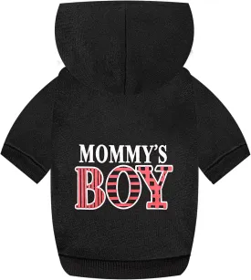 Dog Hoodie Winter Pet Costumes: Mommy's BOY Lettered Printed Puppy Soft Sweatshirt with Leash Hole, Winter Fleece Dog Hooded Clothes Pet Cat Warm Outfits(Black, X-Large)