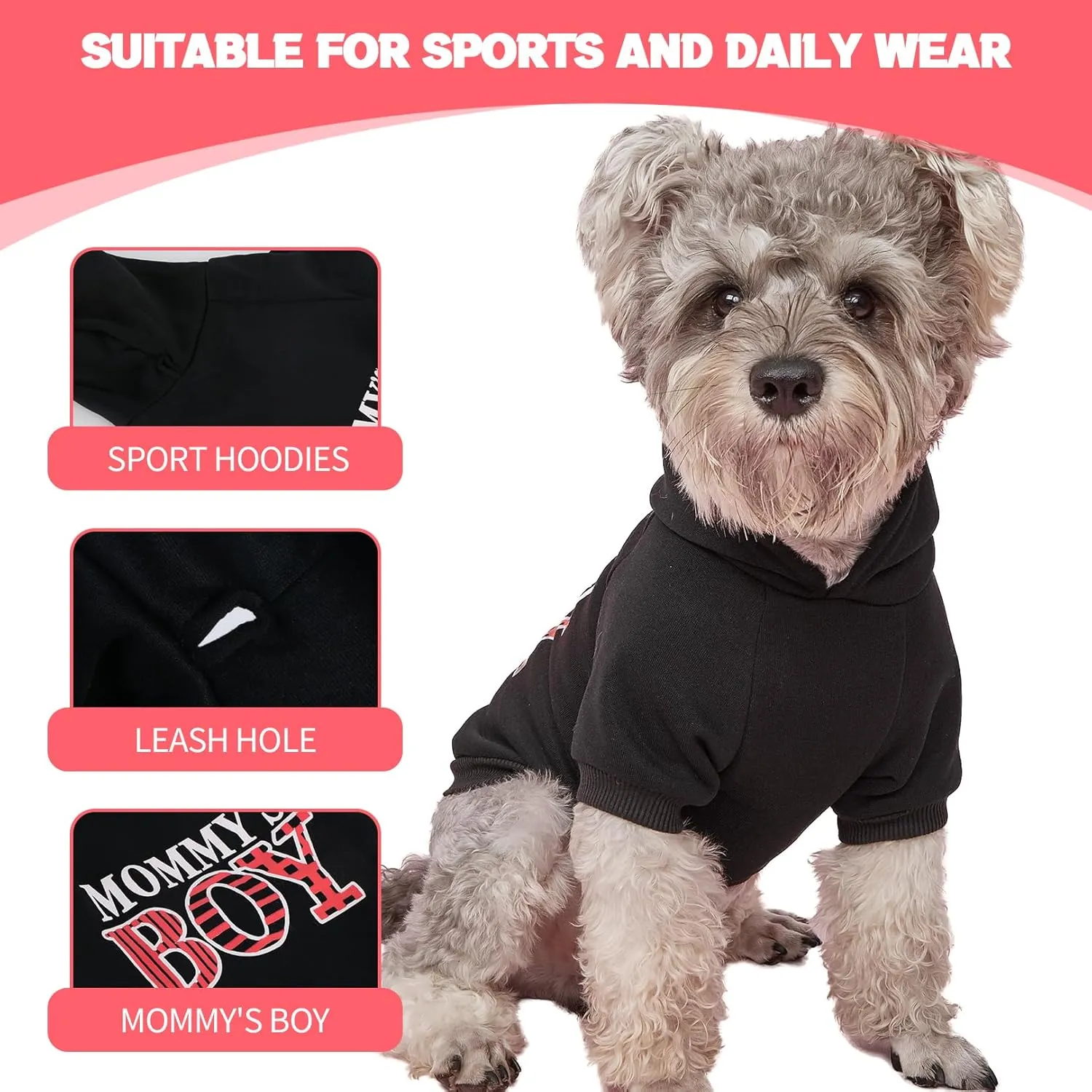 Dog Hoodie Winter Pet Costumes: Mommy's BOY Lettered Printed Puppy Soft Sweatshirt with Leash Hole, Winter Fleece Dog Hooded Clothes Pet Cat Warm Outfits(Black, X-Large)