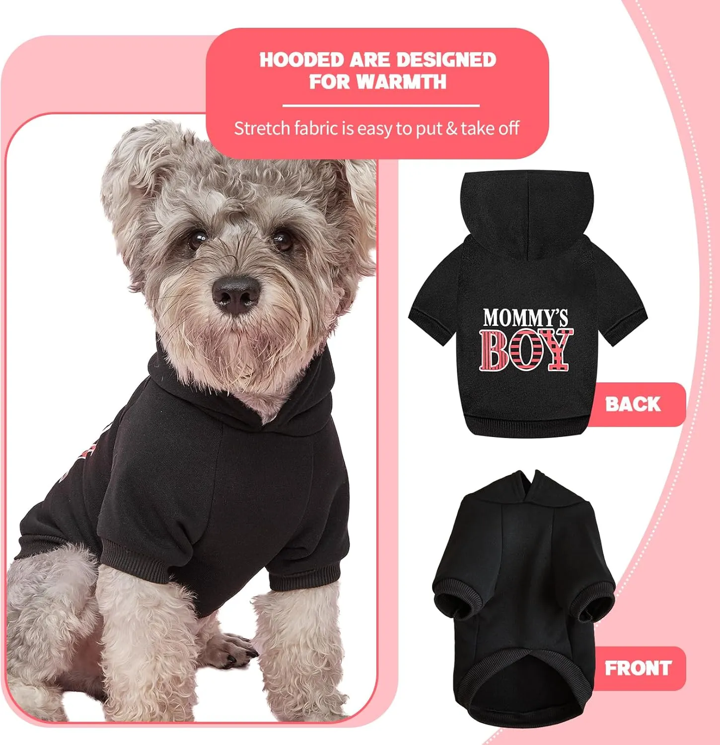 Dog Hoodie Winter Pet Costumes: Mommy's BOY Lettered Printed Puppy Soft Sweatshirt with Leash Hole, Winter Fleece Dog Hooded Clothes Pet Cat Warm Outfits(Black, X-Large)