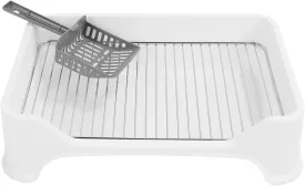 Dog Litter Box, Stainless Steel Removable Washable Dog Training Toilet Dog Potty Tray Toilet Stable Structure Indoor Pee Pad Holder for Small Medium Dogs (White)