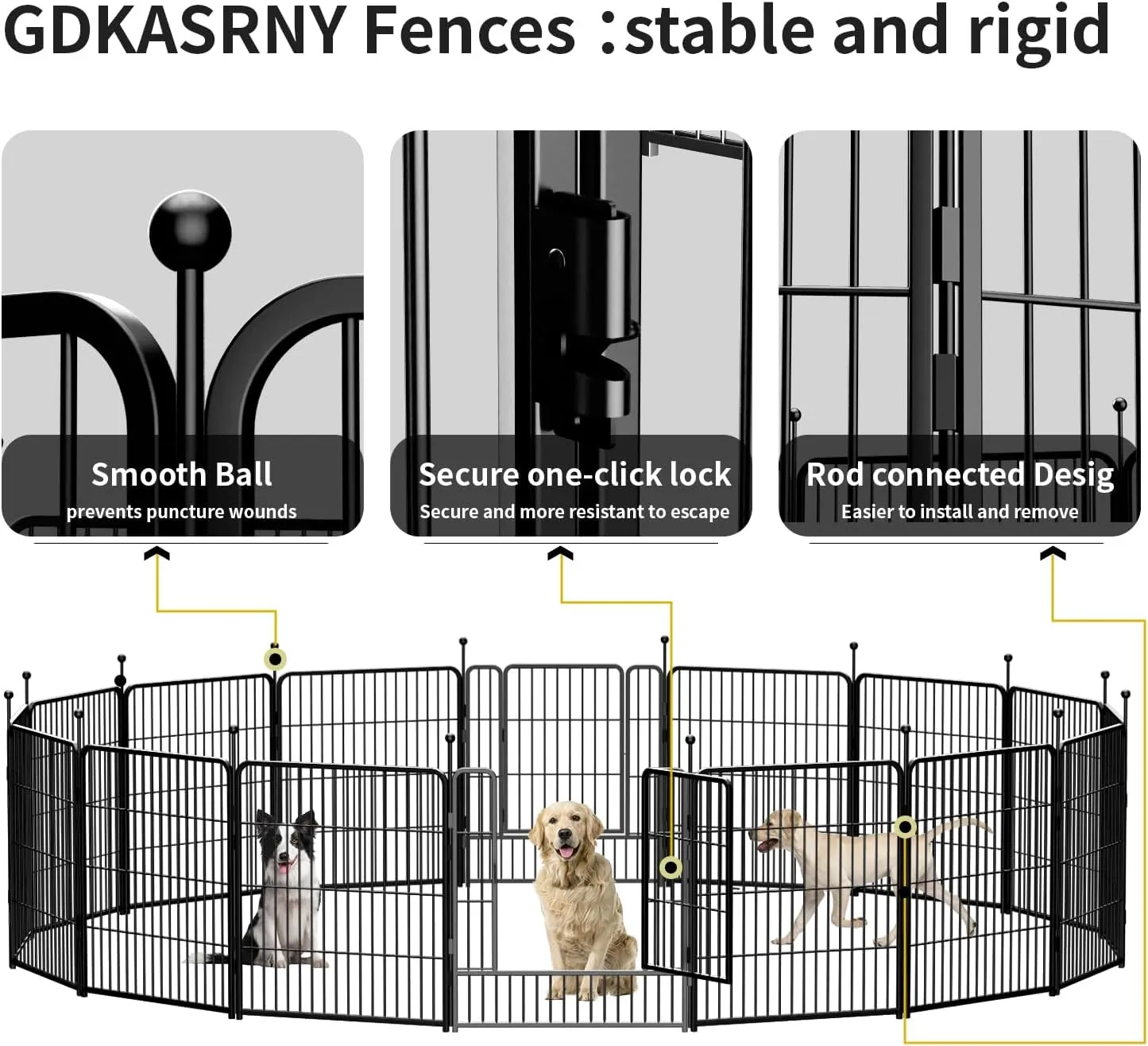 Dog Playpen Portable Exercise Fence Heavy Duty Metal Pet Playpen Indoor Outdoor Pet Playpen for Small Medium Large Dogs - RV Camping PenJet Black (16 Panels, 32 inch)