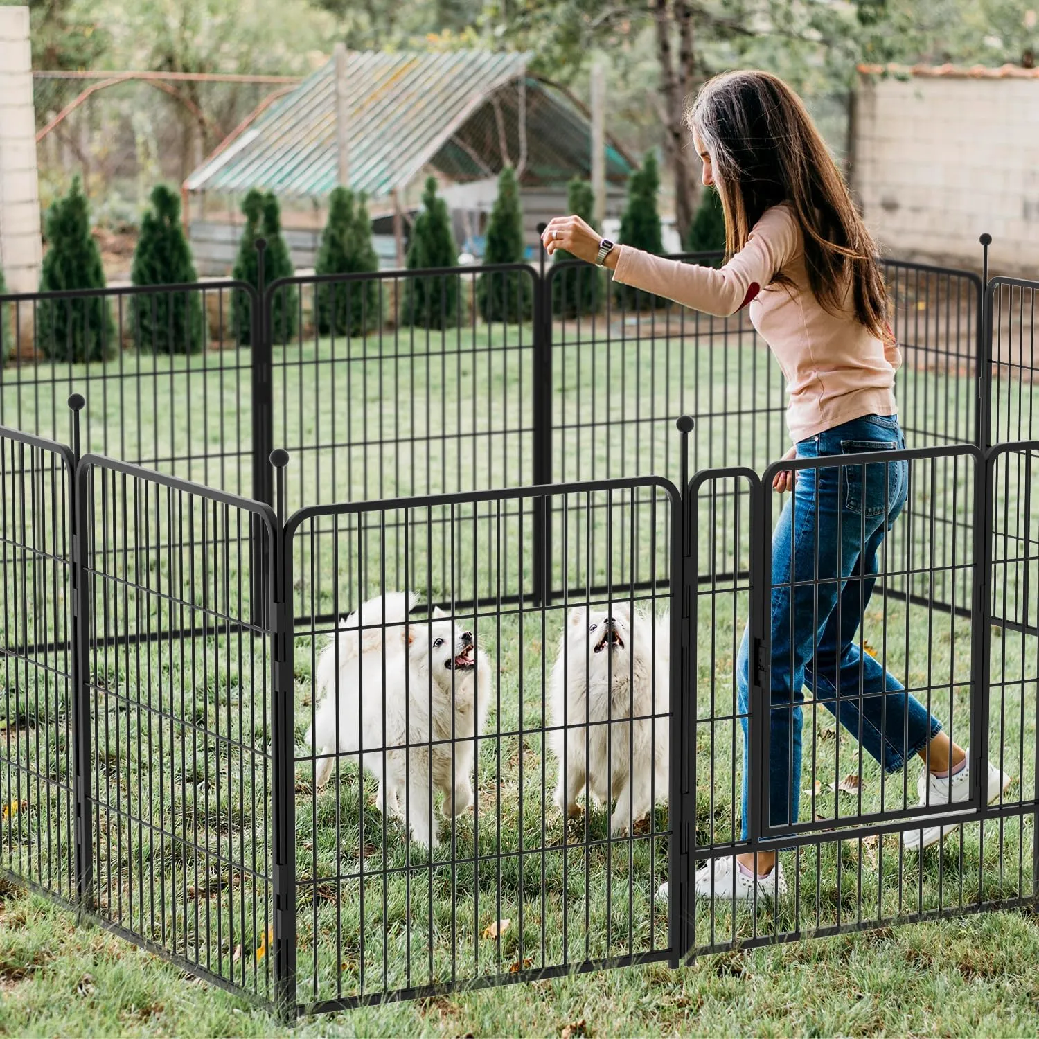 Dog Playpen Portable Exercise Fence Heavy Duty Metal Pet Playpen Indoor Outdoor Pet Playpen for Small Medium Large Dogs - RV Camping PenJet Black (16 Panels, 32 inch)